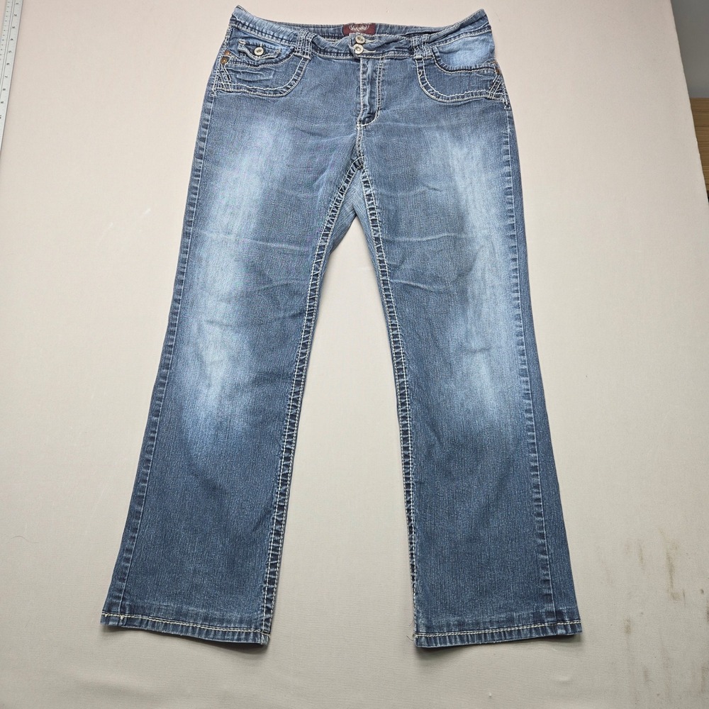Angels Jeans Bootcut Thick Stitch Flap Pocket Medium Wash Blue Women Size 14